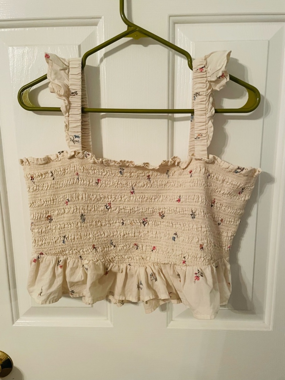American Eagle Outfitters Cream Floral Smocked Crop Top